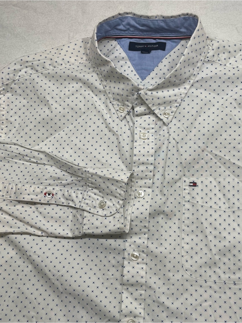 Tommy Hilfiger White Button-Down Shirt with Navy Micro Dots